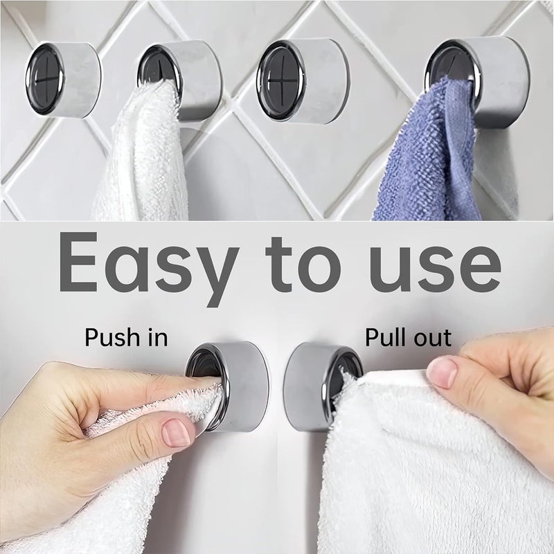 Philbinden 9 Pieces Kitchen Towel Hooks Round Adhesive Dish Towel Hook Premium Chrome Finish & Easy Installation Wall Mount Hand Towel Hook Ideal as Bathroom, Shower or Outdoor Towel Holders - Image 3